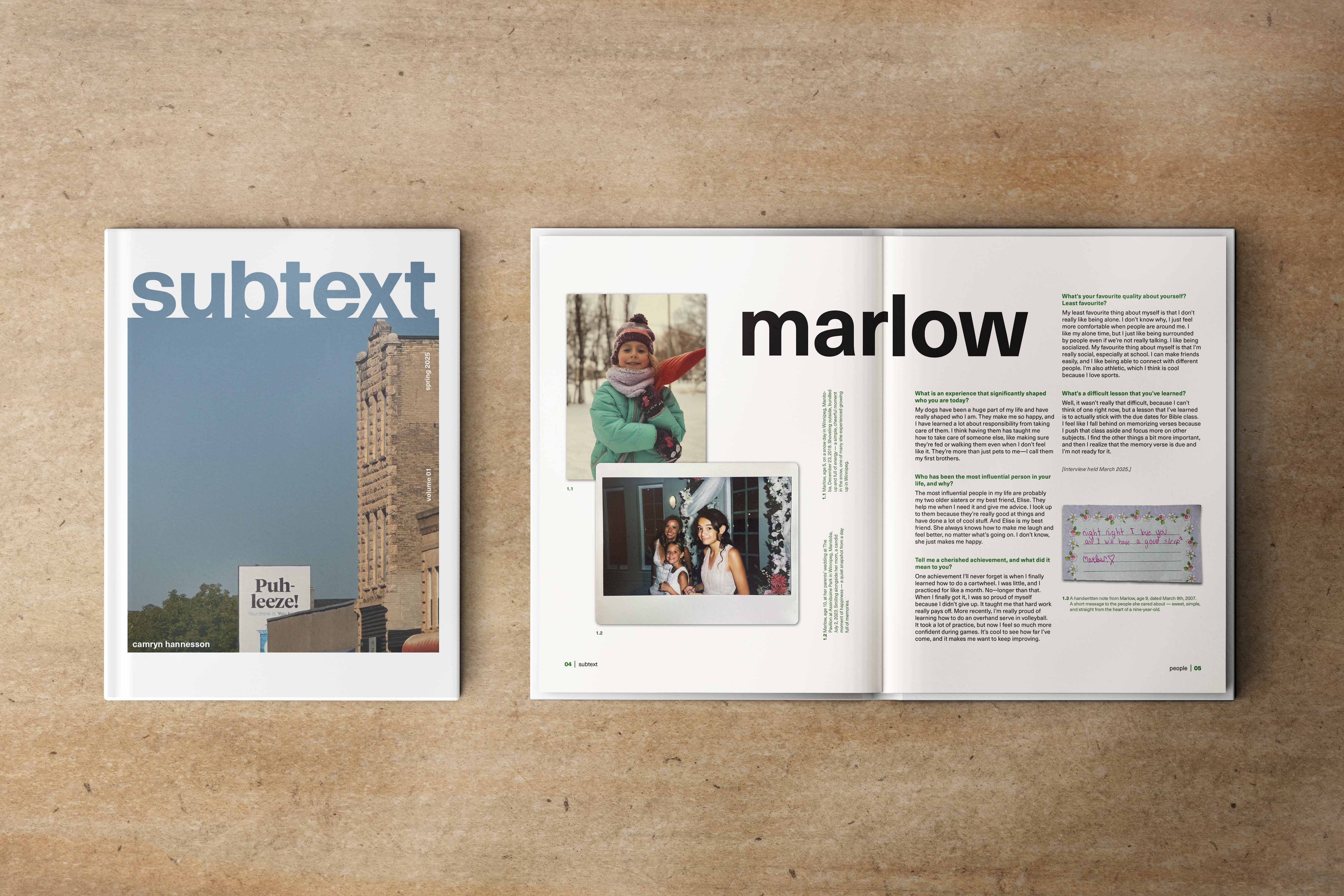Book mockup of Subtext, both cover and interior pages.